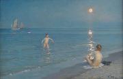 Peder Severin Kroyer Boys bathing on a summer evening at Skagen Beach painting